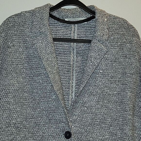 Amina Rubinacci Knit Sequin Button Blazer Jacket Size 48 Linen Blend Beautiful - Picture 7 of 8